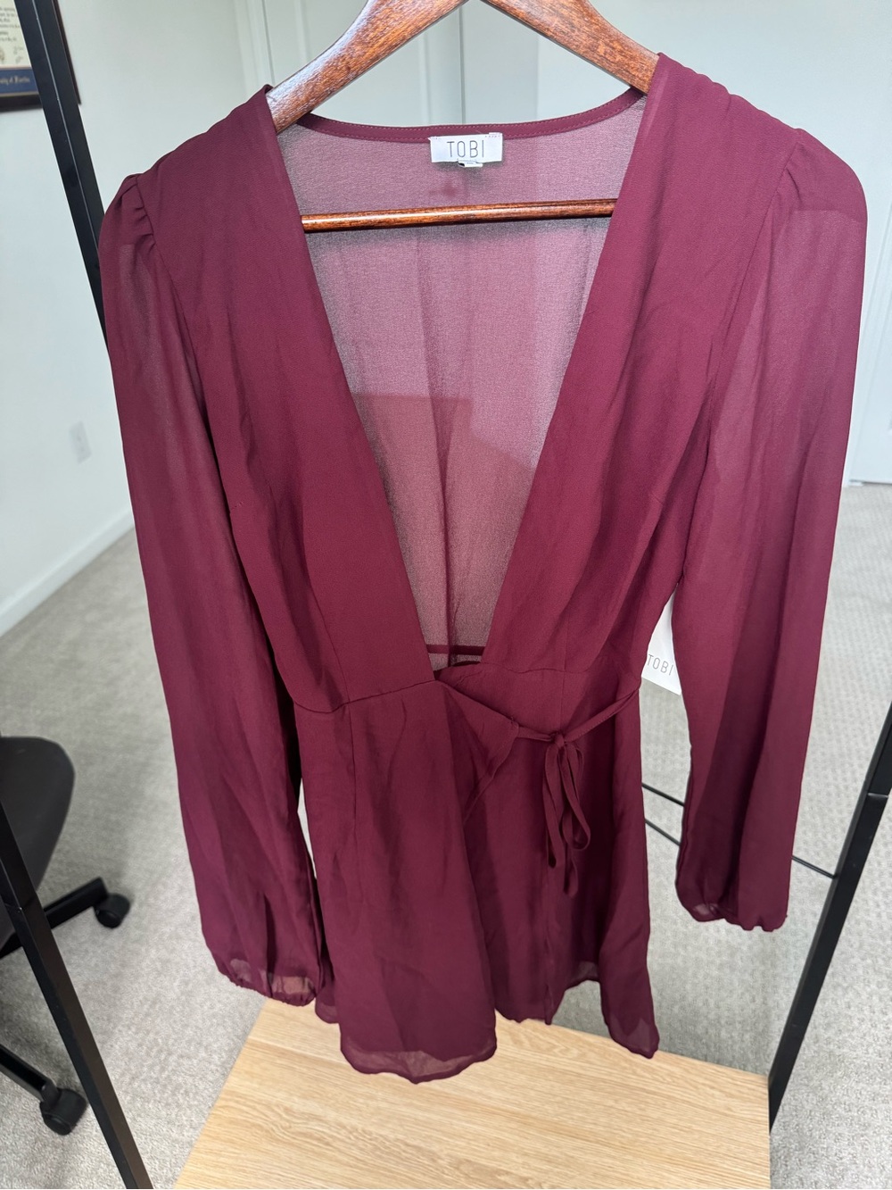Tobi Burgundy Sheer Wrap Blouse